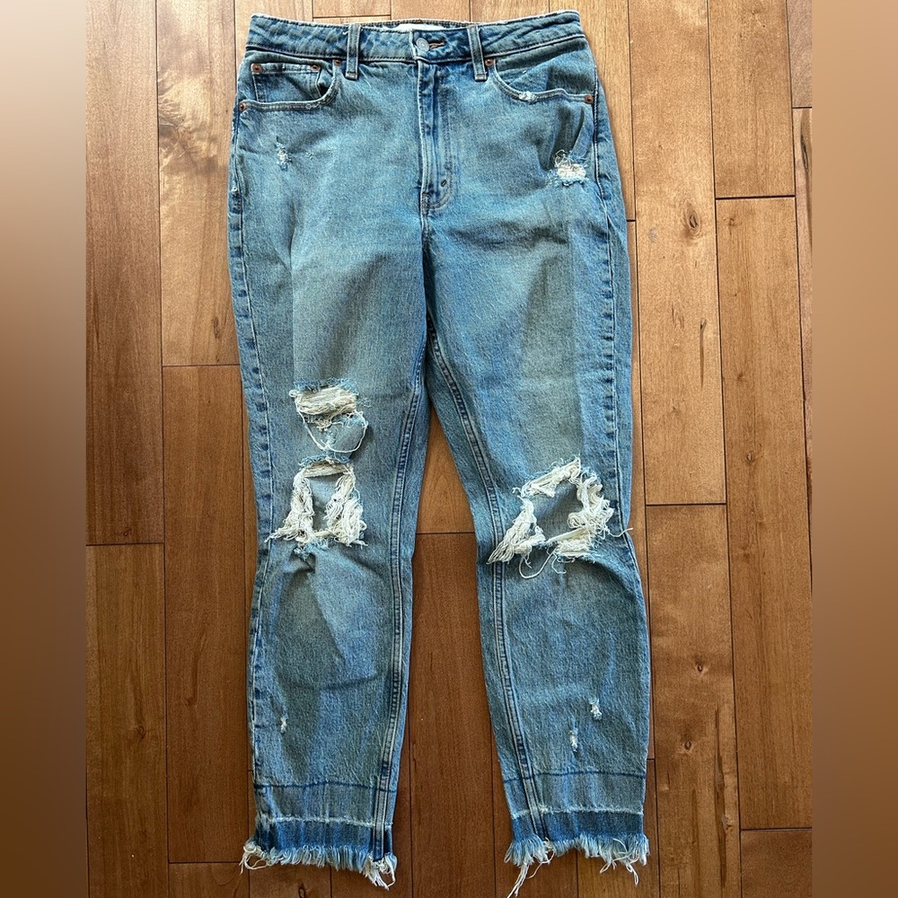 Abercrombie & Fitch Light Blue Ripped High-Rise Mom Jeans